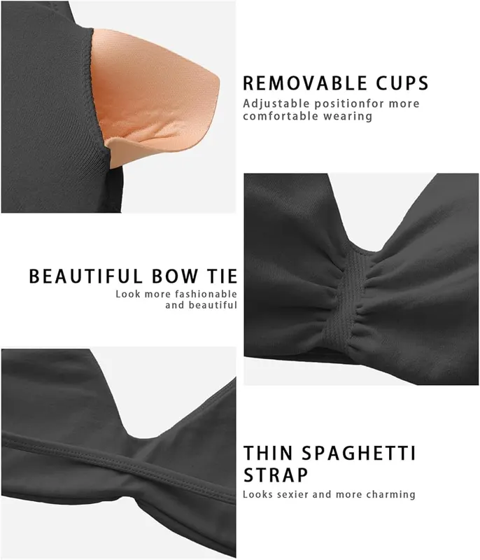 Comper Women’s 3 Pack Strappy Bras Halter – Black, light gray and pink mix