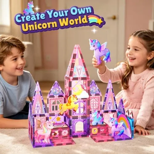 Coodoo Magnetic Tiles Unicorn Toys – includes four cute magnetic unicorns