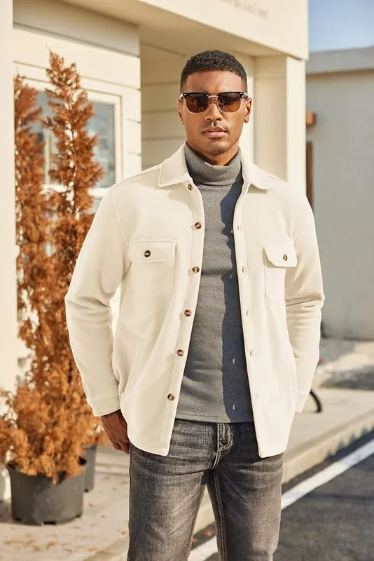 COOFANDY Men’s Polar Fleece Shacket Long Sleeve – Long sleeve button-down style
