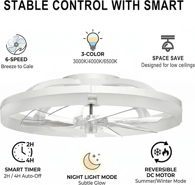 Coralov 20″ Ceiling Fan – Three adjustable light color tones