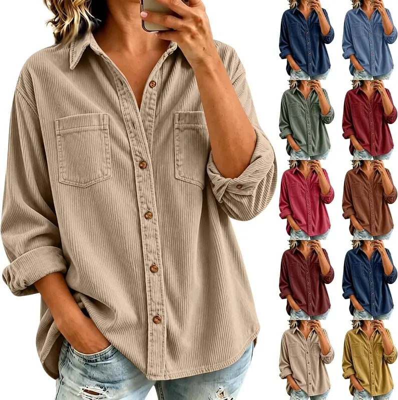 midelxp Corduroy Button Down Shirts D001-khaki Large in D001-khaki