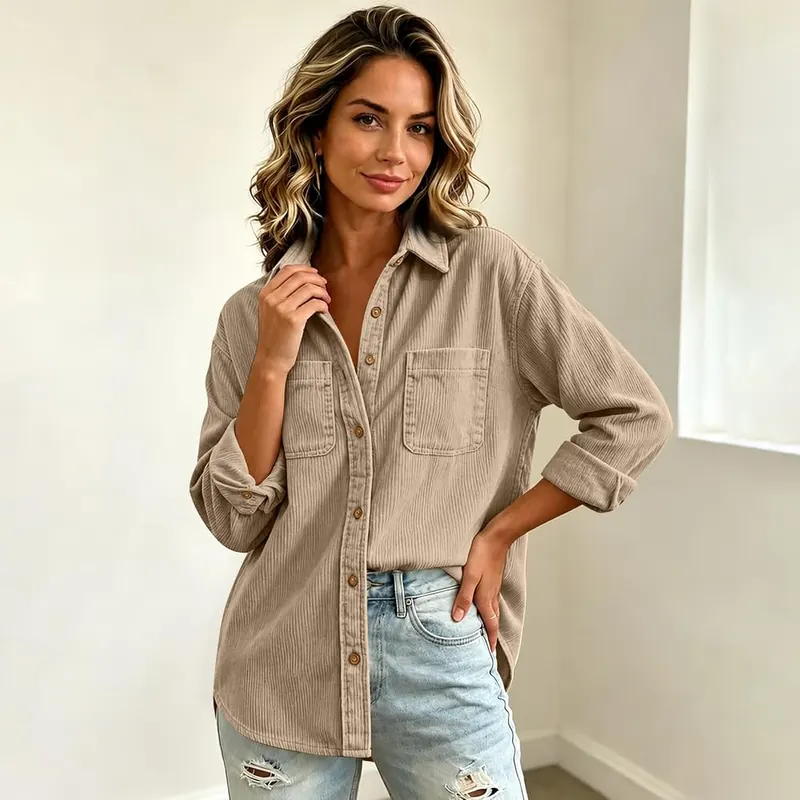 midelxp Corduroy Button Down Shirts D001-khaki Large – product photo 2 of 5