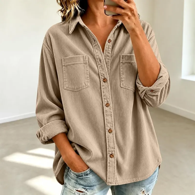 midelxp Corduroy Button Down Shirts D001-khaki Large – product photo 3 of 5