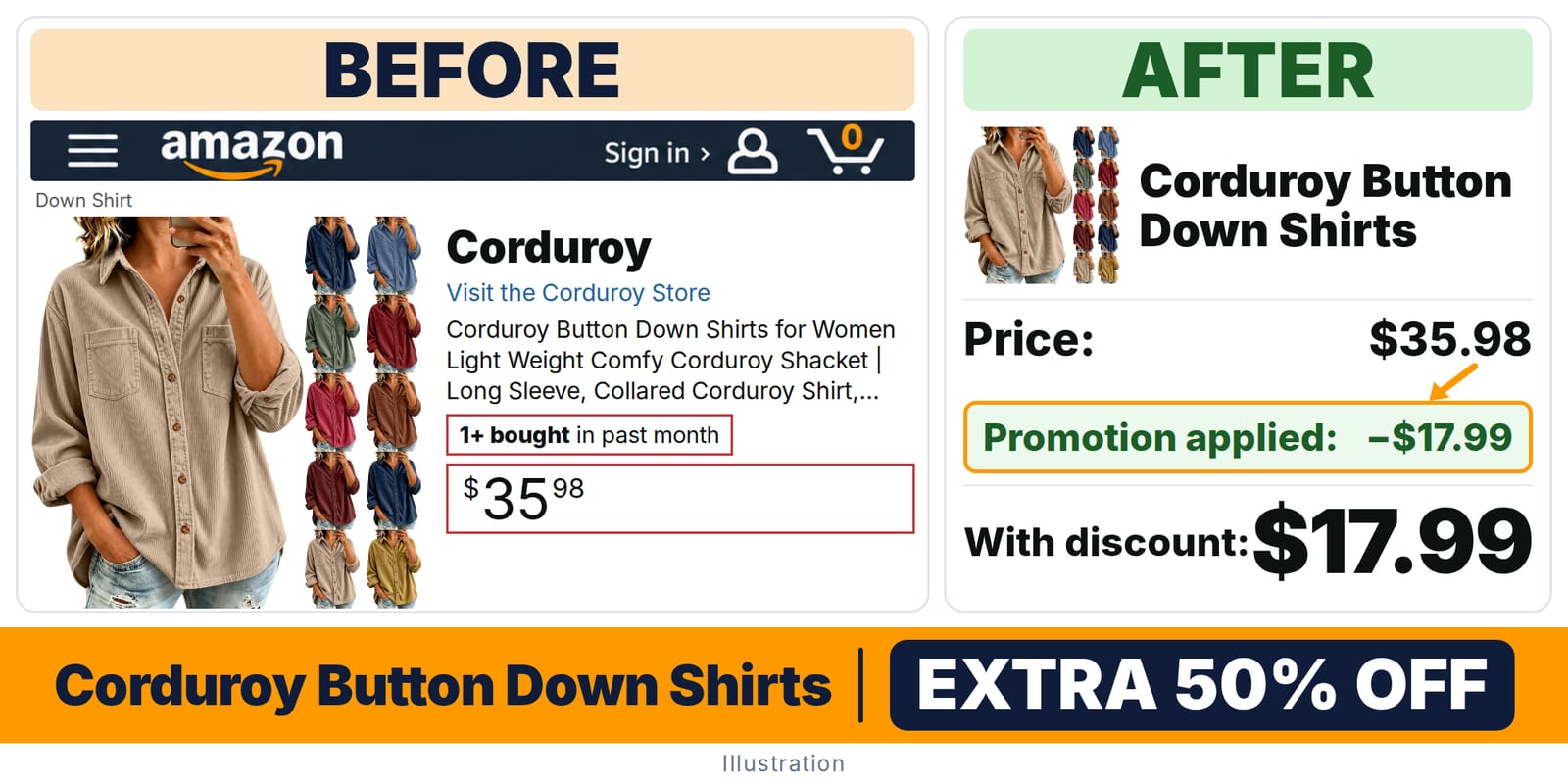midelxp Corduroy Button Down Shirts D001-khaki Large deal: before and after – promo code V9NPK2C7, 50% off on Amazon