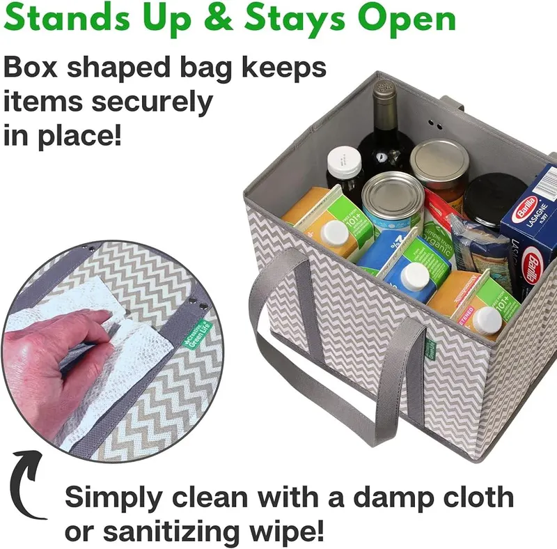 Creative Green Life Reusable Grocery Box Bags – Long handles for carrying tall items