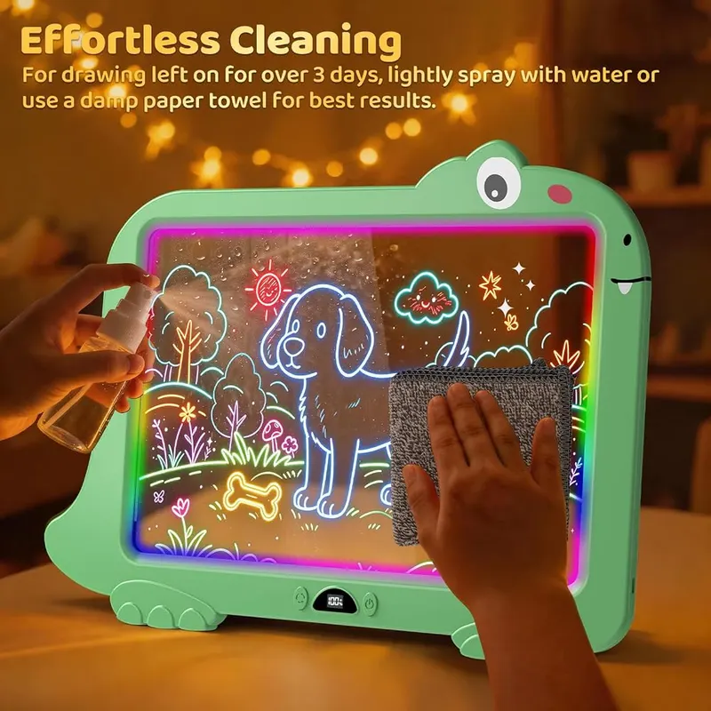 CRIFOI 16″ Dinosaur LED Drawing Board – 7 erasable neon markers included
