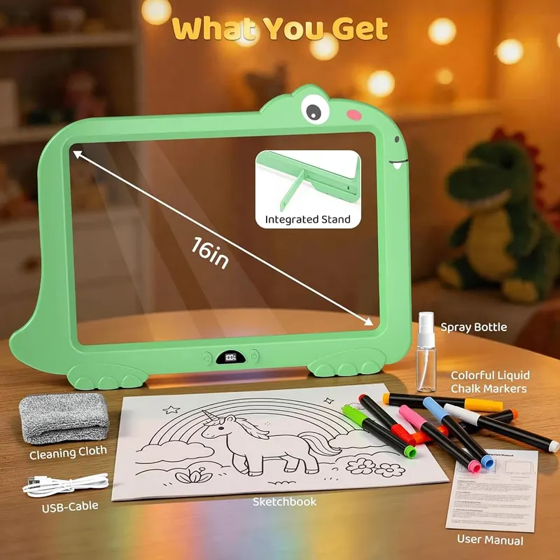 CRIFOI 16″ Dinosaur LED Drawing Board – Tracing book with 20 sketches