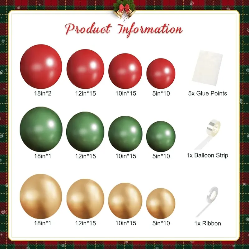 CROSSFINGERS Green Red Gold Balloon Arch Kit – Green, red and gold balloon arch