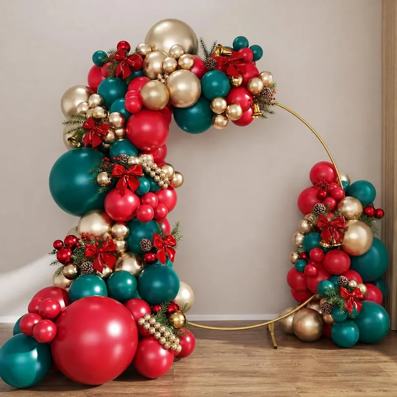 CROSSFINGERS Green Red Gold Balloon Arch Kit – Christmas party decoration kit
