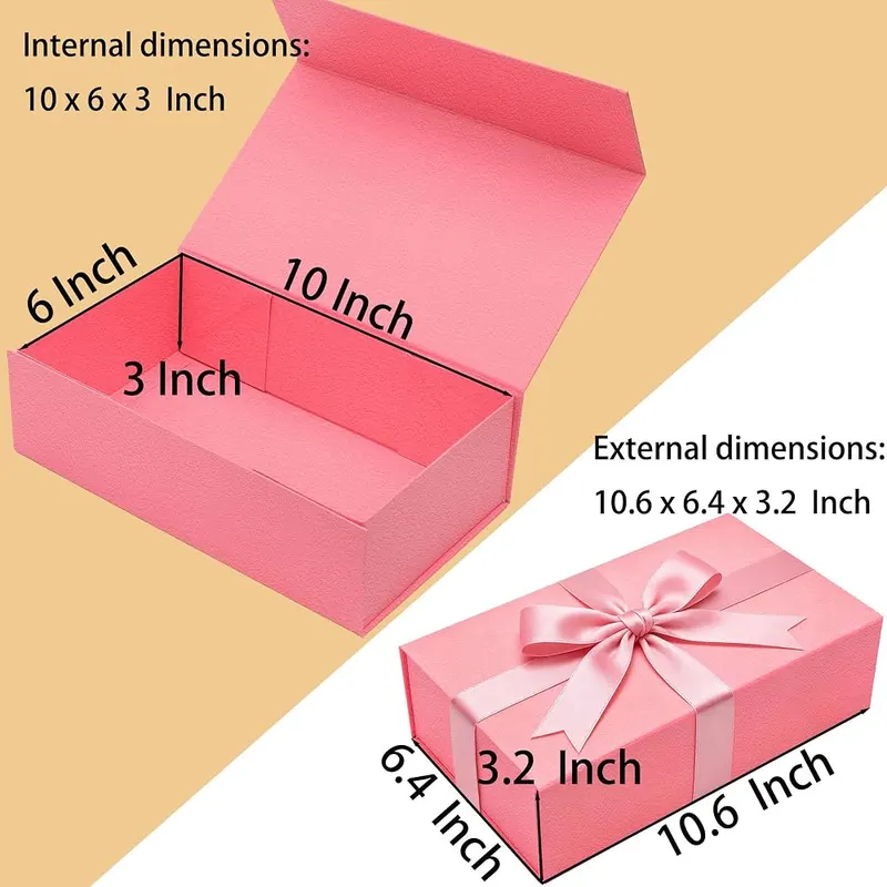 CTWJBOX Pink Gift Box 10x6x3” – Textured cardboard construction with magnetic flap