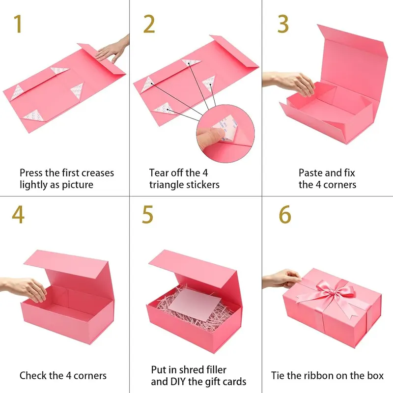 CTWJBOX Pink Gift Box 10x6x3” – Includes matching ribbon and paper shred