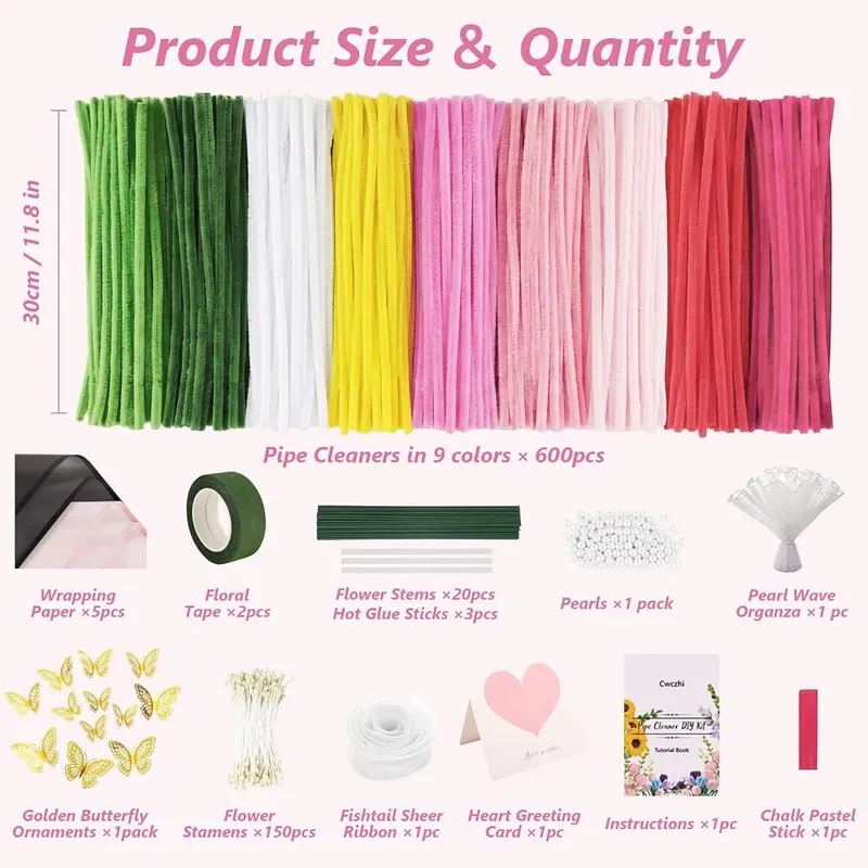 Cwczhi 600 PCS Pipe Cleaners Craft – All-Inclusive Pipe Cleaner Flower Kit