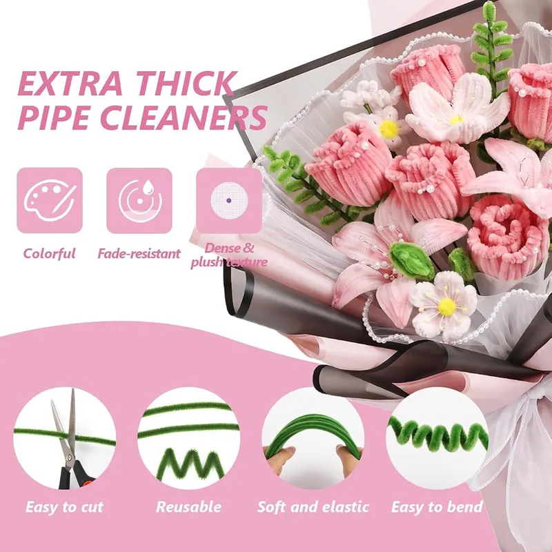 Cwczhi 600 PCS Pipe Cleaners Craft – Thick Pipe cleaner Flower Kit