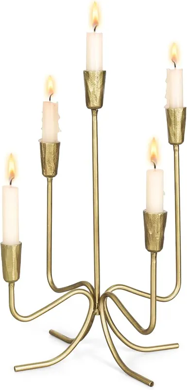 Cyan Oasis 5 Arm Gold Candelabra Candle Holder 16.9″ in Gold