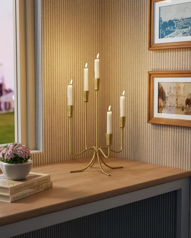 Cyan Oasis 5 Arm Gold Candelabra Candle Holder 16.9″ – product photo 7 of 9