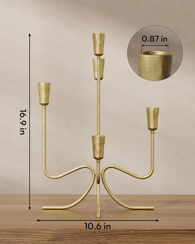 Cyan Oasis 5 Arm Gold Candelabra Candle Holder 16.9″ – product photo 9 of 9