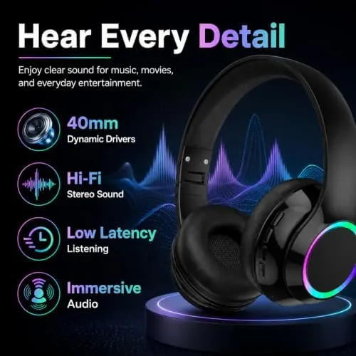 CYSRALFC Bluetooth Headphones – Clear stereo sound from 40mm drivers