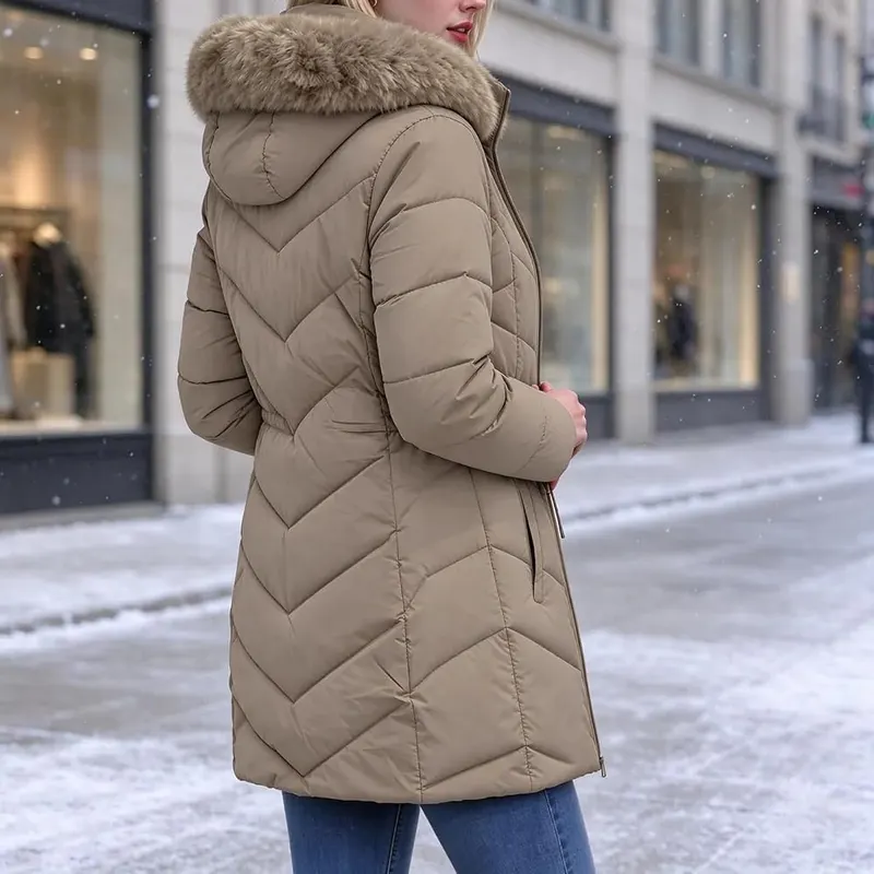 Cyvrin Puffer Jacket Womens Mid Length Hooded – Dual Zipper Closure