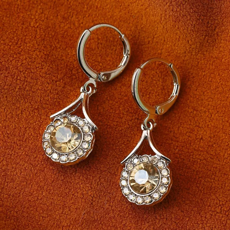 CZKDFG Elegant Crystal Dangle Drop Huggie Hoop – Design:Champagne Crystal Dangle Drop Huggie Hoop Earrings /Classic