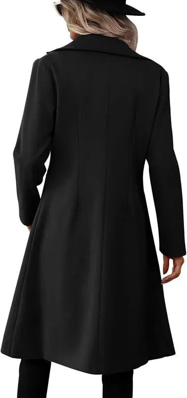 Danedvi Womens Long Double Breasted Coats Lapel – Long double breasted pea coat