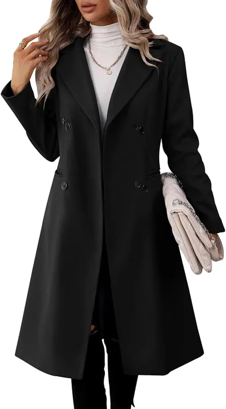 Danedvi Womens Long Double Breasted Coats Lapel – Slim fit winter outerwear