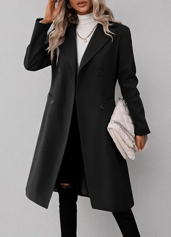 Danedvi Womens Long Double Breasted Coats Lapel – product photo 7 of 7