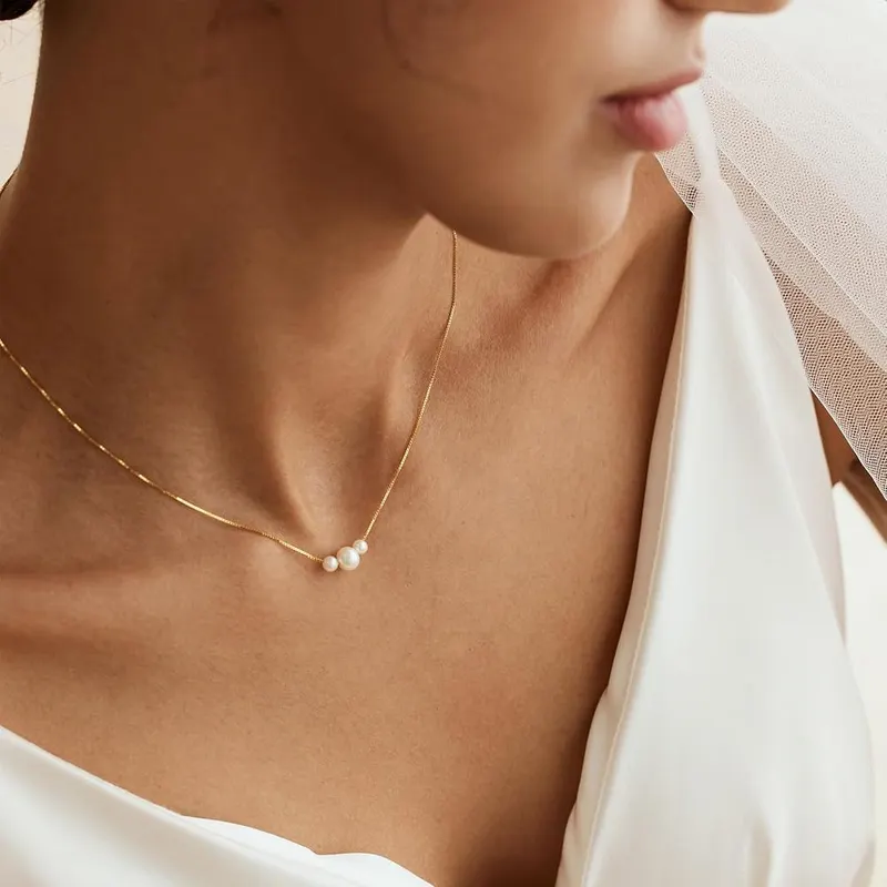 Decholly Gold Pearl Necklaces – 14K gold plated brass chain