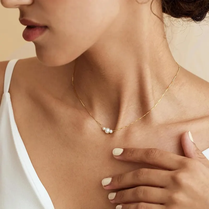 Decholly Gold Pearl Necklaces – About 16 inches with extender