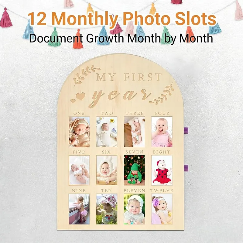 DegoCython Baby First Year Photo Board – Natural wood construction