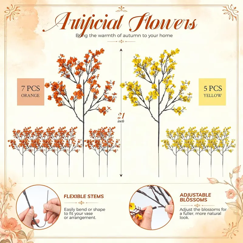 Der Rose 12 Pcs Fall Artificial Flowers Babys – Fall and Thanksgiving color palette