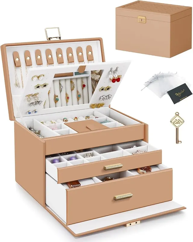 DesignSter Jewelry Box Storage – 3-layer Large Jewelry Box