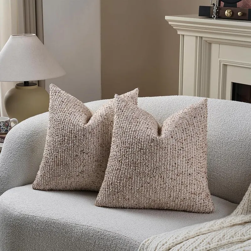 DEZENE 20×20 Beige Throw Pillow Cover Textured – Mid-Century Style