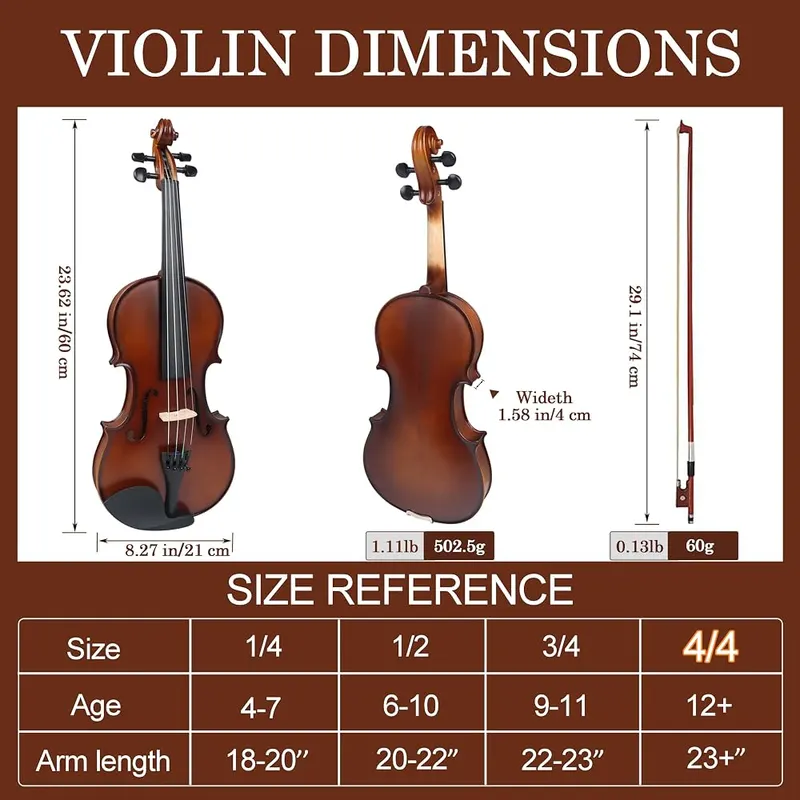 DIGERVY Violin 4/4 Full Size Kit – Full size 4/4 acoustic violin