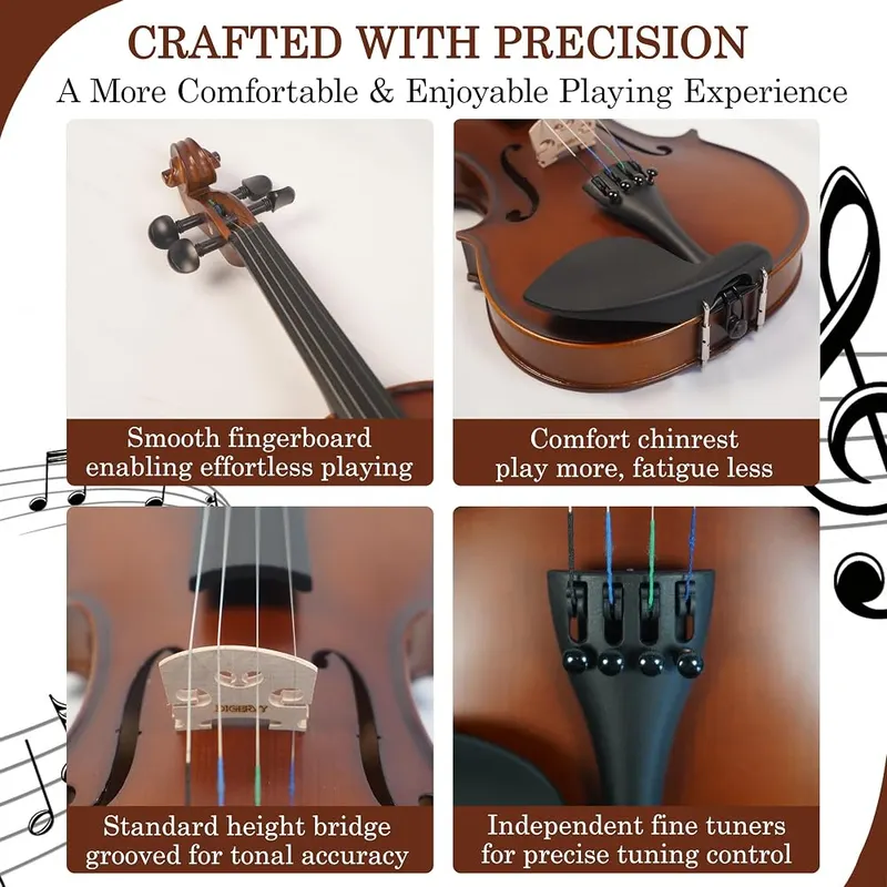 DIGERVY Violin 4/4 Full Size Kit – Solid wood construction body