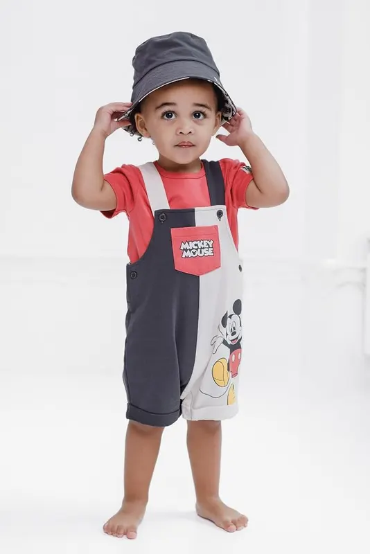 Disney Mickey Mouse 3-Piece Shortall – Rib knit crew neck collar
