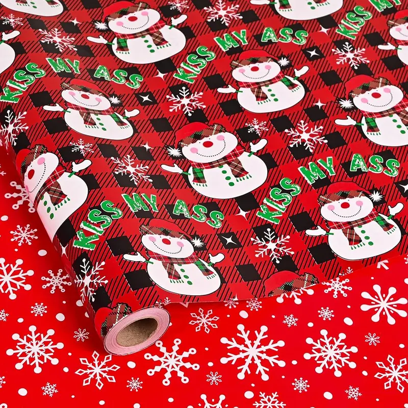 Dlyrroba Reversible Christmas Wrapping Paper Roll in Funny Christmas - Red Buffalo Plaid