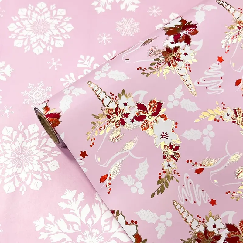 Dlyrroba Reversible Foil Christmas Wrapping Paper Roll