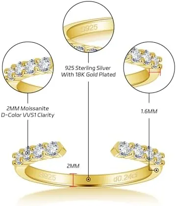 DMSF Moissanite Open Stackable Rings – Eight prong-set round stones