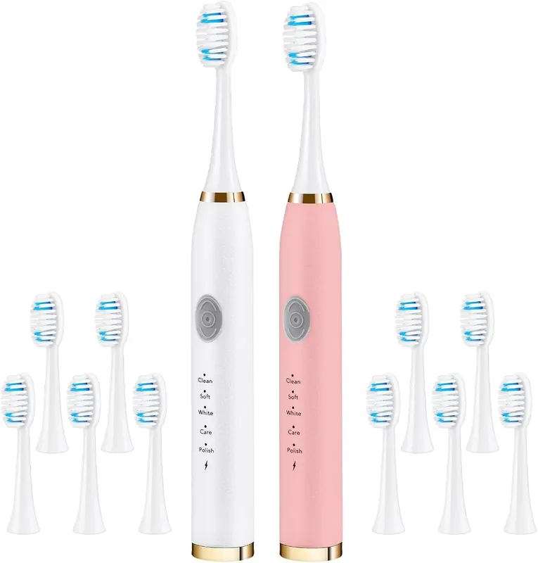 Dnil 2-Pack Rechargeable Sonic Toothbrush in Pink&white