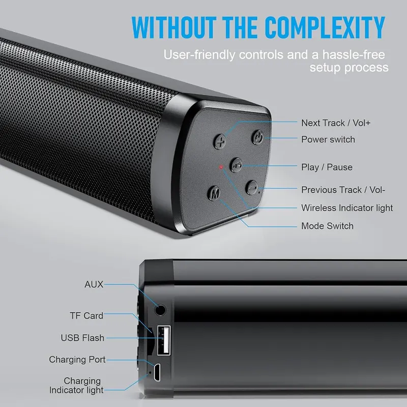 Dnil Portable Slim Sound Bar – Two drivers with multi-directional sound