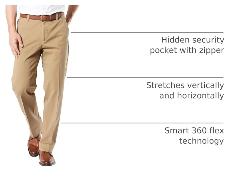 Dockers Men’s Classic Fit Workday Smart 360 – Two front slant pockets, one hidden security pocket