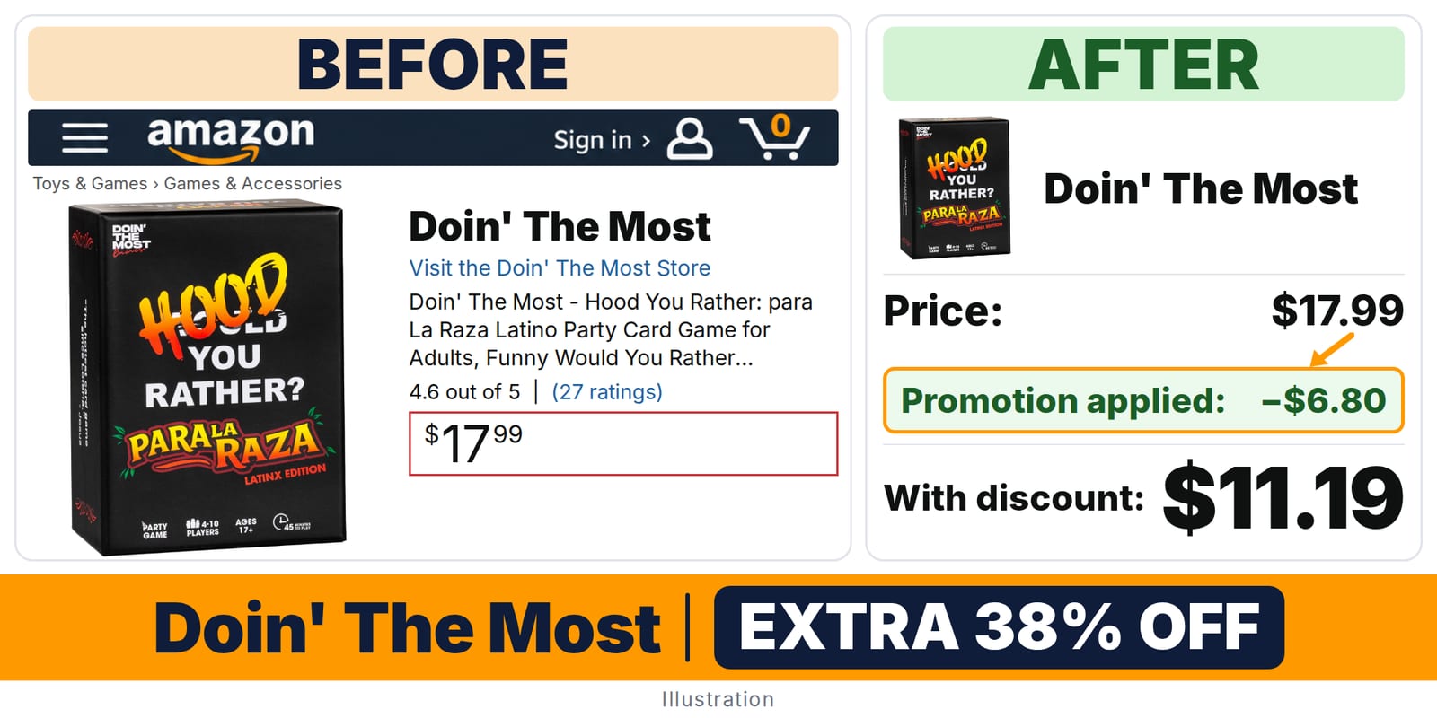Doin' The Most Hood You Rather deal: before and after – promo code PUPUSAS20, 38% off on Amazon