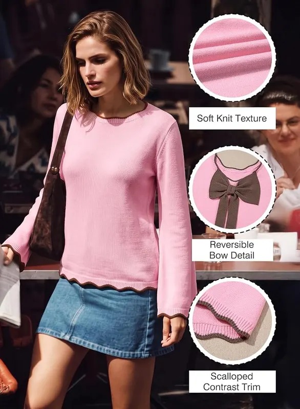 Dokotoo Bow Sweaters – Pink in size Medium