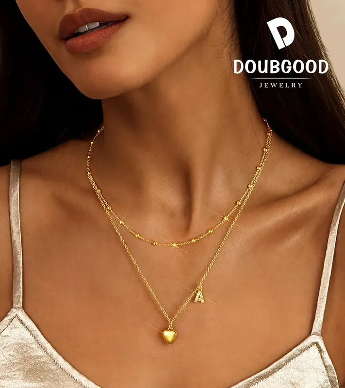 doubgood Initial Necklaces – Layered heart necklace with choker