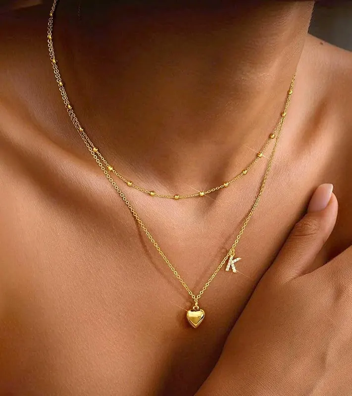 doubgood Initial Necklaces – Gold heart letter C pendant