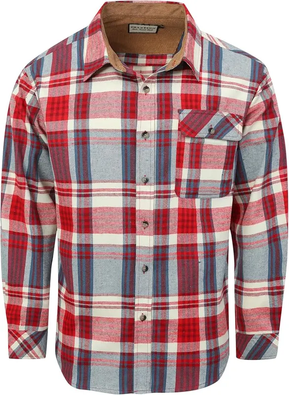 Drazivon Men’s Button Down Long Sleeve Cotton 3XL in Classic Red Blue Plaid