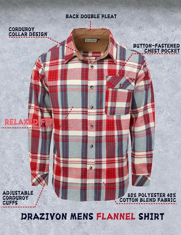 Drazivon Men’s Button Down Long Sleeve Cotton 3XL – Soft and Durable Fabric