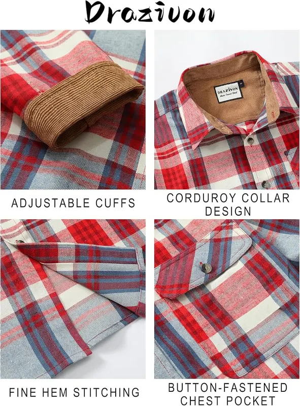 Drazivon Men’s Button Down Long Sleeve Cotton 3XL – Relaxed Casual Fit