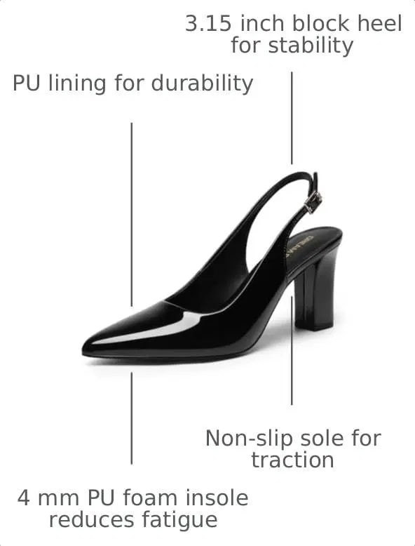 DREAM PAIRS Womens Slingback High Chunky Heels Pumps – Pointed closed toe with slingback strap