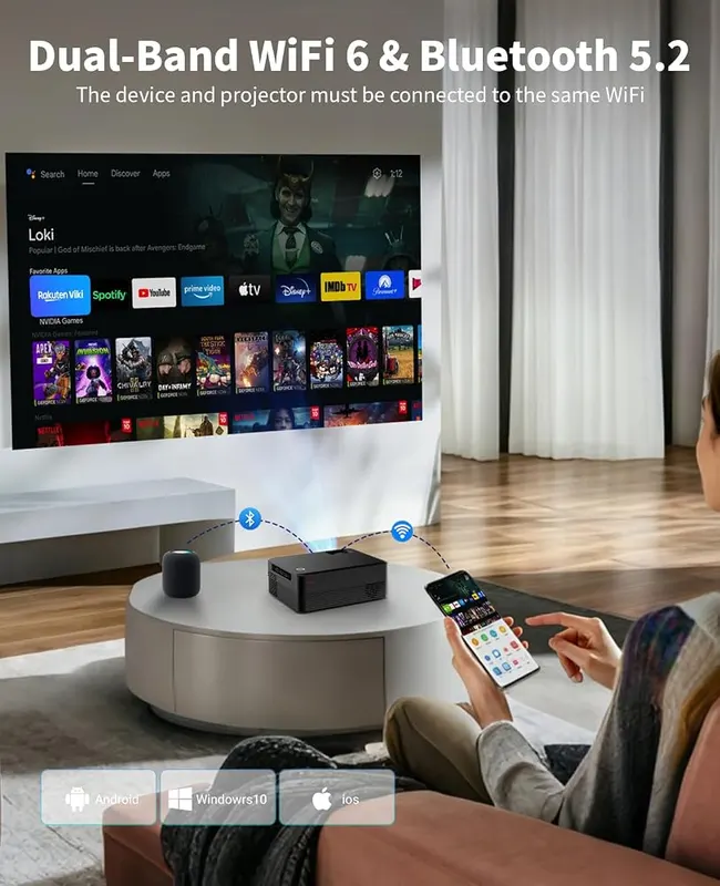 DreamFair Mini Projector – Fast dual band Wi-Fi 6 connectivity